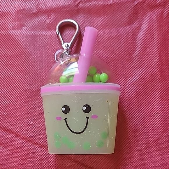 Smiley Face Kids Keychain - Pink and Green - Picture 1 of 3